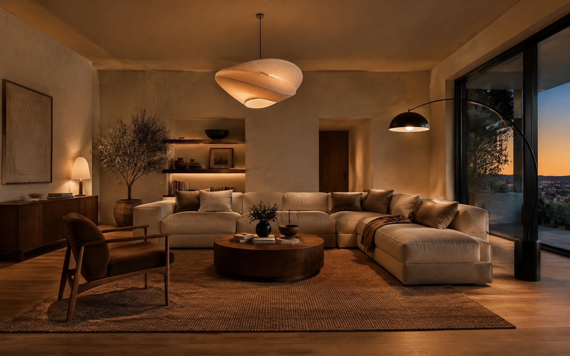Interior residencial con luminarias señaladas